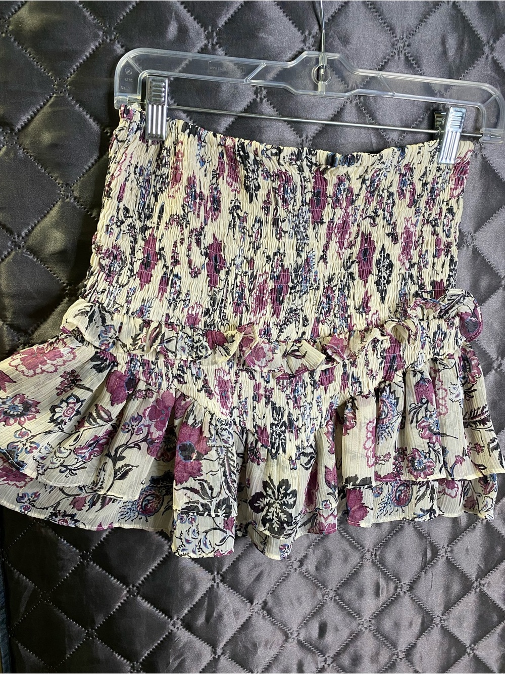Zara Floral Metallic Smocked Tiered Ruffle Mini Skirt - Size S